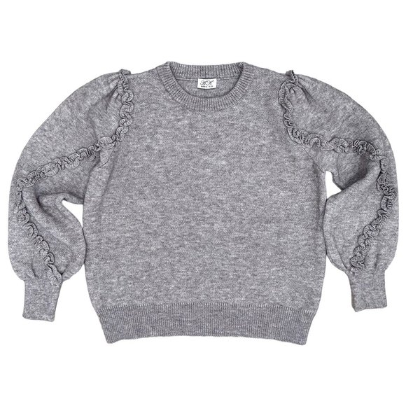 Anna Kay Wool-Blend Crewneck Ruffle Balloon Sleeve Sweater in Grey Women’s Sz M - Picture 6 of 15